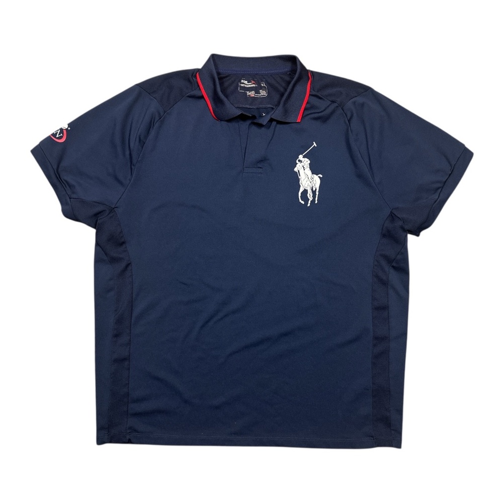 RLX Ralph Lauren US Open 2006 Tennis Big Pony Navy Blue Snap Polo Shirt Mens XL